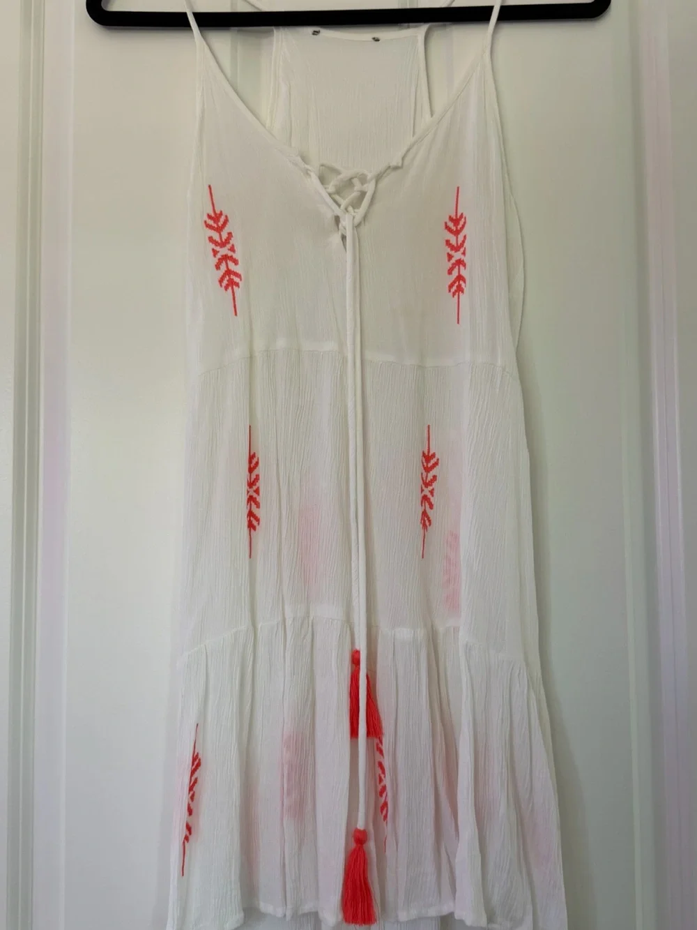 Women's White Swim Coverup with Coral Embroidery